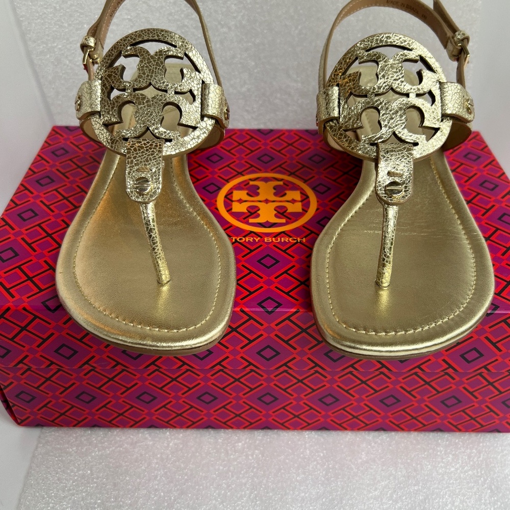 Tory Burch Miller 30MM Slingback Heel Sandal Leather Spark Gold Size 6 - Picture 5 of 16